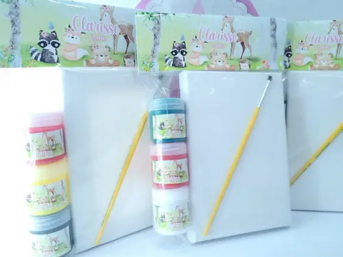 Kit Pintura Aquarela Bosque Encantado Tela 10x15 com Guache