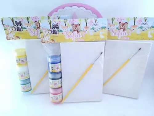 Kit Pintura Bosque Menina Aquarela Lembrancinha Tela Guache