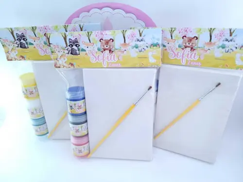 Kit Pintura Bosque Menina Aquarela Lembrancinha Tela Guache