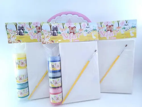 Kit Pintura Bosque Menina Aquarela Lembrancinha Tela Guache