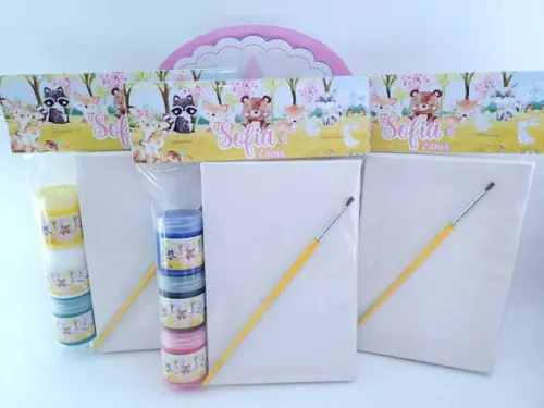 Kit Pintura Bosque Menina Aquarela Lembrancinha Tela Guache