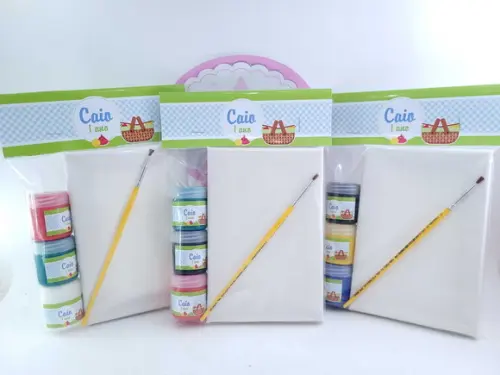 Kit Pintura com Tela e Tintas Piquenique Lembrancinha