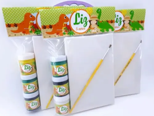 Kit Pintura Dinossauro Baby Menina com Tela e Guache