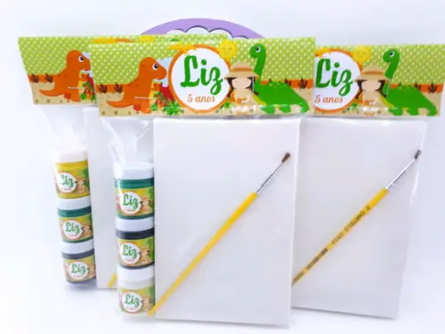 Kit Pintura Dinossauro Baby Menina com Tela e Guache