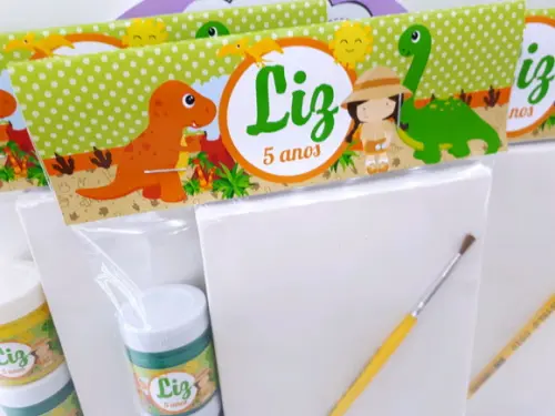 Kit Pintura Dinossauro Baby Menina com Tela e Guache