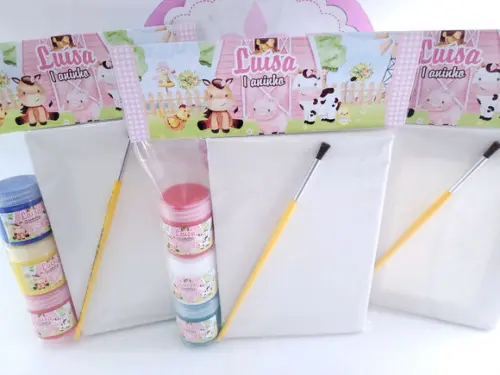 Kit Pintura Fazendinha Aquarela Rosa Tela 10x15 e Guache