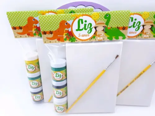 Kit Pintura Dinossauro Baby Menina com Tela e Guache