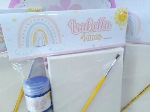 Kit Pintura Lembrancinha Arco Íris Boho Tela com Guache