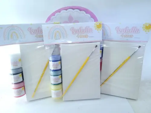 Kit Pintura Lembrancinha Arco Íris Boho Tela com Guache