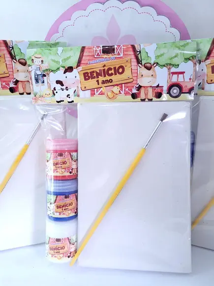 Kit Pintura Lembrancinha Fazendinha Aquarela Tinta e Tela