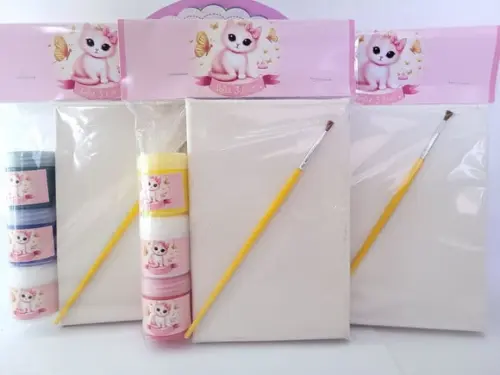 Kit Pintura Lembrancinha Gatinhos Tela com Guache