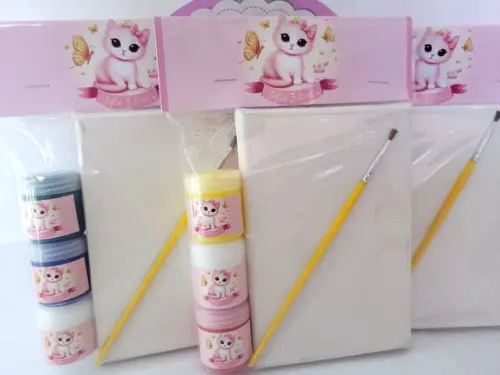 Kit Pintura Lembrancinha Gatinhos Tela com Guache