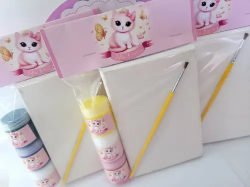 Kit Pintura Lembrancinha Gatinhos Tela com Guache