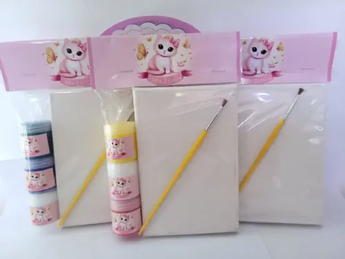 Kit Pintura Lembrancinha Gatinhos Tela com Guache