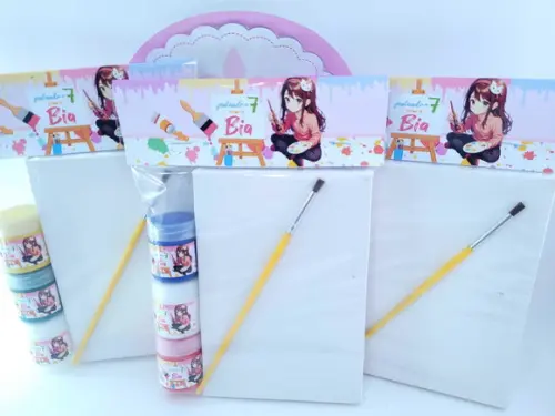 Kit Pintura Pintando o Sete Menina Tela 10x15 com Guache