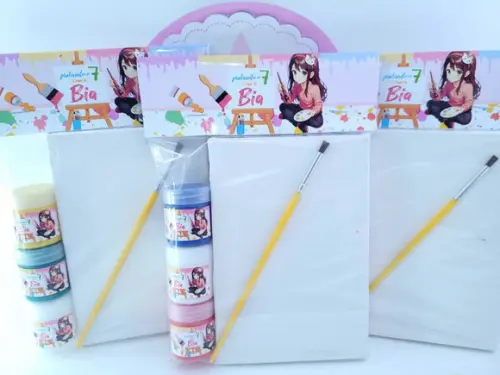 Kit Pintura Pintando o Sete Menina Tela 10x15 com Guache