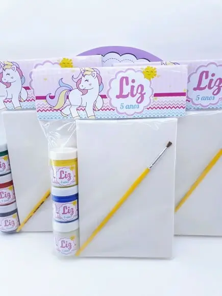 Kit Pintura Tela com Guachê Unicórnio Lembrancinha