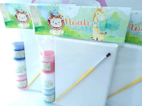 Kit Pintura Safari Bosque Aquarela Tela 10x15 com Guache