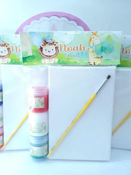 Kit Pintura Safari Bosque Aquarela Tela 10x15 com Guache