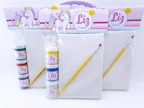 Kit Pintura Tela com Guachê Unicórnio Lembrancinha