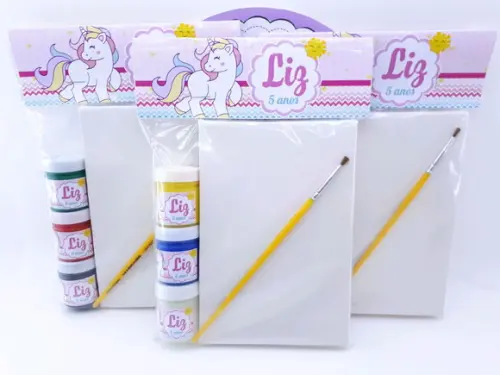Kit Pintura Tela com Guachê Unicórnio Lembrancinha
