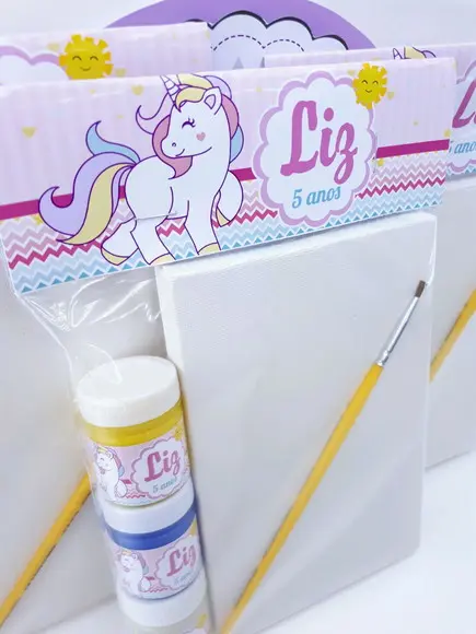Kit Pintura Tela com Guachê Unicórnio Lembrancinha