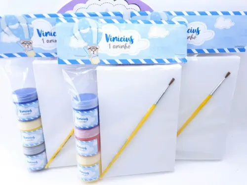 Kit Pintura Ursinho Baloeiro com Tela 10x15 e Guache