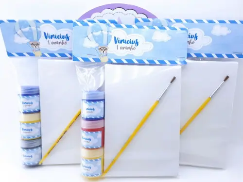Kit Pintura Ursinho Baloeiro com Tela 10x15 e Guache
