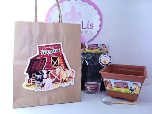 Kit Plantação com Sacola Fazendinha Animais Lembrancinha