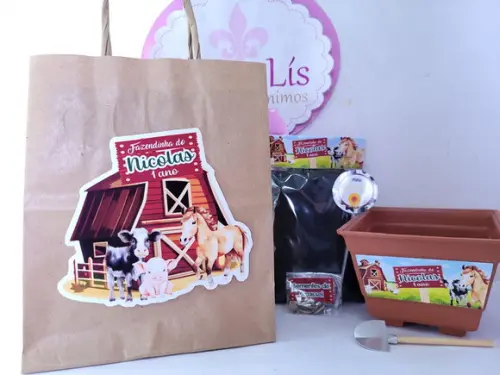 Kit Plantação com Sacola Fazendinha Animais Lembrancinha