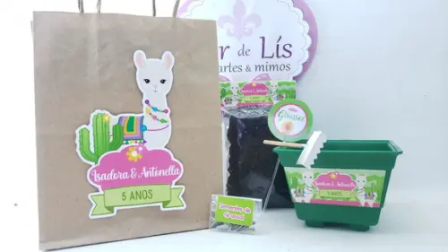 Kit Plantação com Sacola Lhama e Cacto Lembrancinha
