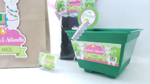 Kit Plantação com Sacola Lhama e Cacto Lembrancinha