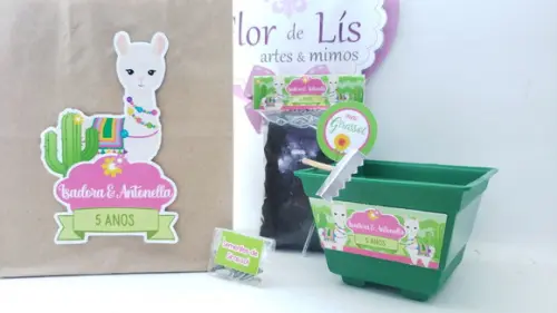 Kit Plantação com Sacola Lhama e Cacto Lembrancinha