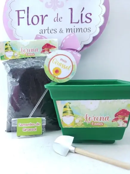 Kit Plantação Ecológico Jardim Gnomos Aquarela Menino