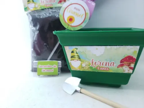 Kit Plantação Ecológico Jardim Gnomos Aquarela Menino