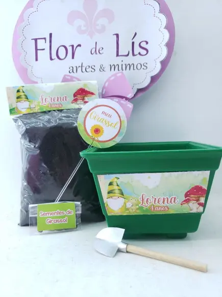 Kit Plantação Ecológico Jardim Gnomos Aquarela Menino