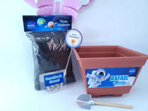 Kit Plantação Lembrancinha Astronauta Nasa Personalizado