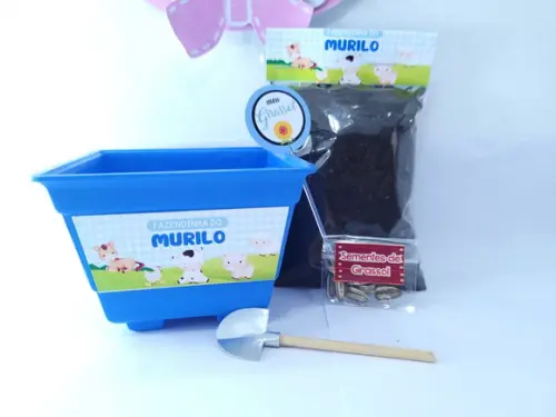 Kit Plantação Lembrancinha Personalizada Fazendinha Azul