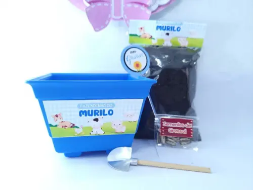 Kit Plantação Lembrancinha Personalizada Fazendinha Azul