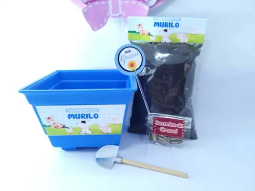 Kit Plantação Lembrancinha Personalizada Fazendinha Azul