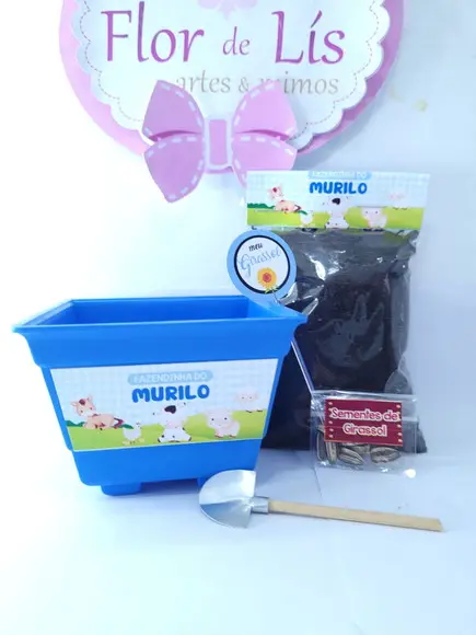 Kit Plantação Lembrancinha Personalizada Fazendinha Azul