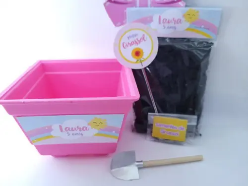 Kit Plantação Personalizado Arco Íris e Sol Aquarela Menina