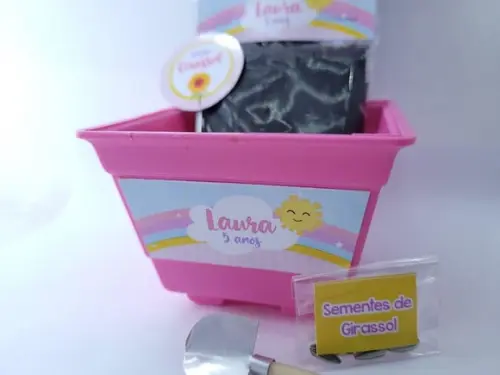 Kit Plantação Personalizado Arco Íris e Sol Aquarela Menina