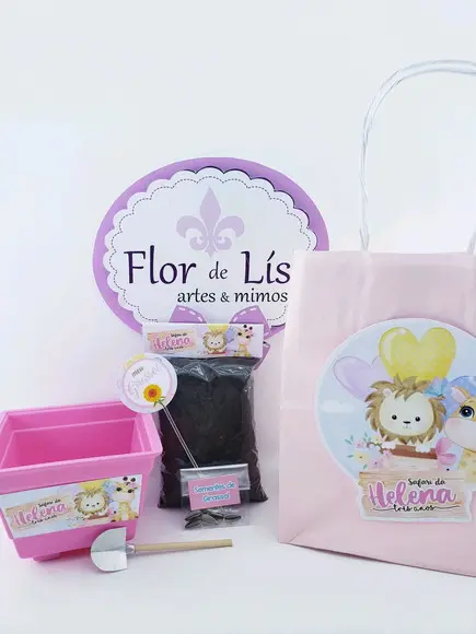 Kit Plantação Safari Rosa Aquarela Menina Jardim com Sacola