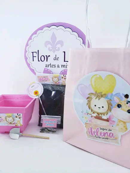 Kit Plantação Safari Rosa Aquarela Menina Jardim com Sacola