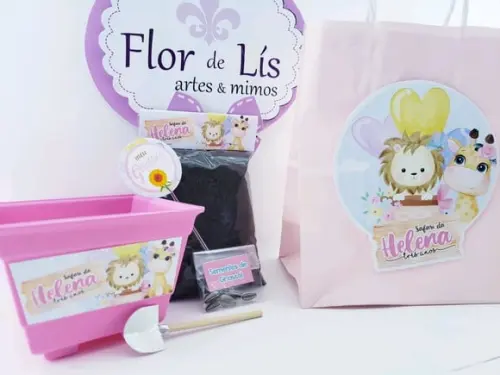 Kit Plantação Safari Rosa Aquarela Menina Jardim com Sacola