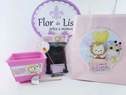Kit Plantação Safari Rosa Aquarela Menina Jardim com Sacola