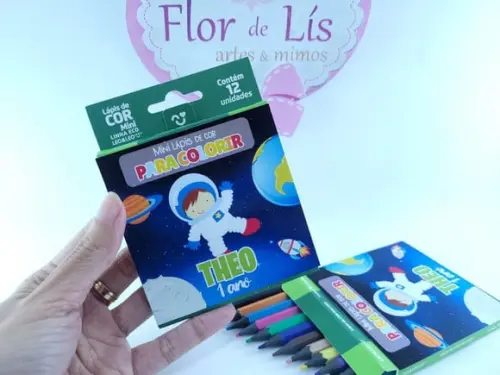 Lápis de Colorir Astronauta 12 Cores Personalizado Galáxia