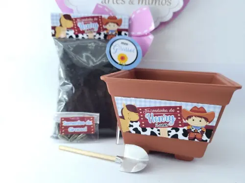 Lembrancinha Fazendinha Azul Kit para Plantar Personalizado