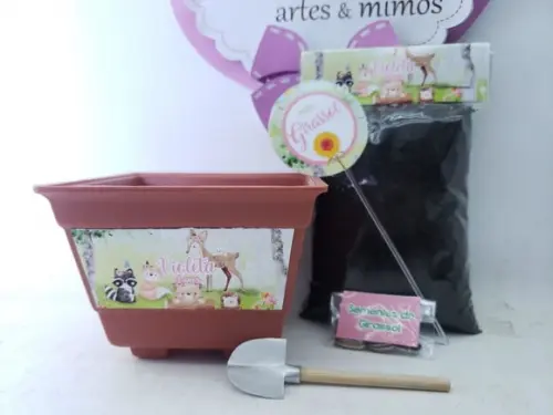 Lembrancinha Kit Bosque Encantado Menina Plantar com Vasor